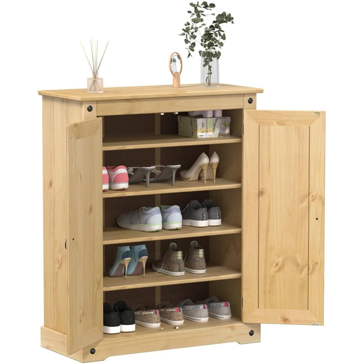 Schuhschrank aus massivem Kiefernholz mit Stauraum, 86 ¡Á 38,5 ¡Á 108 cm