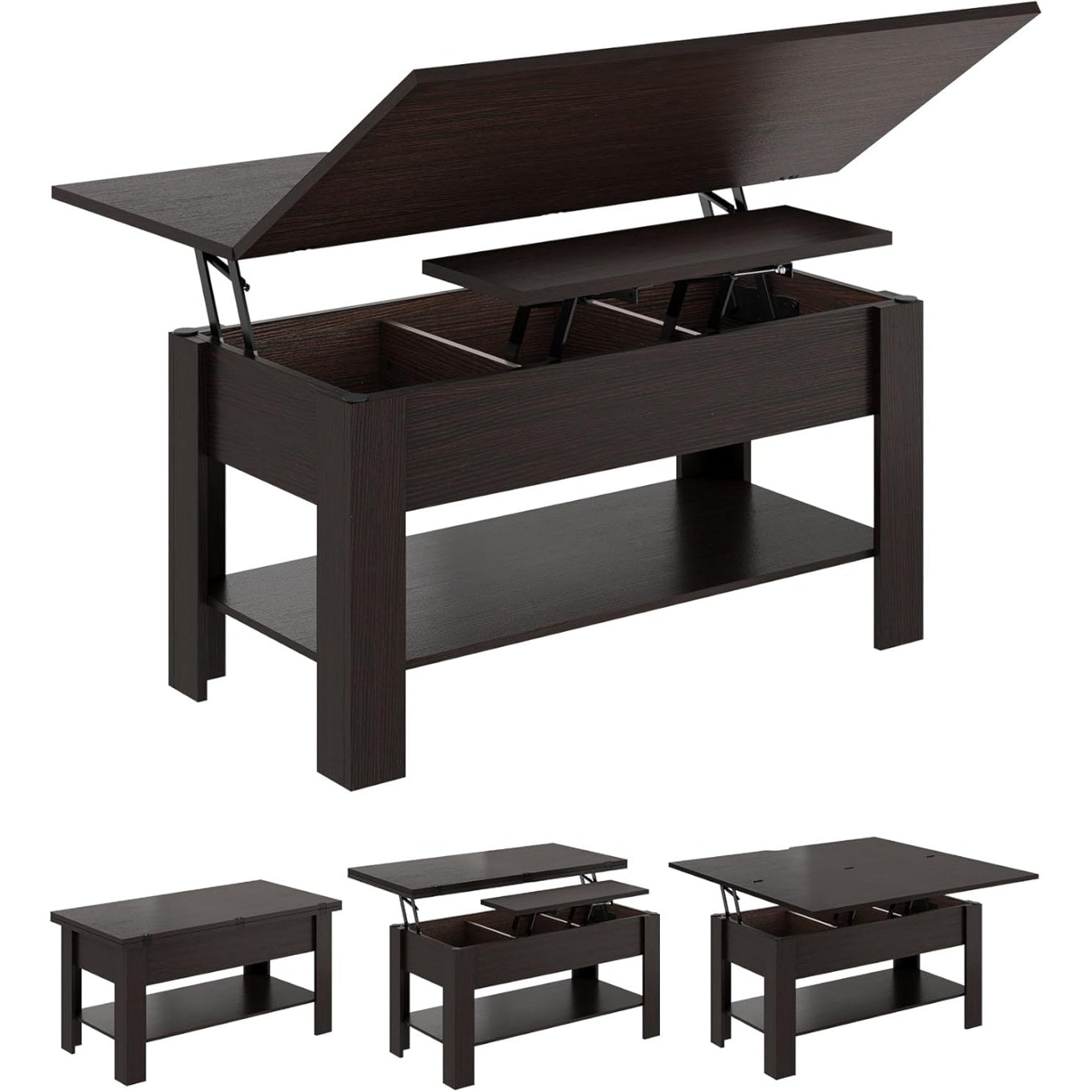 H?henverstellbarer 3-in-1 Couchtisch mit verstecktem Stauraum und offenem Fach