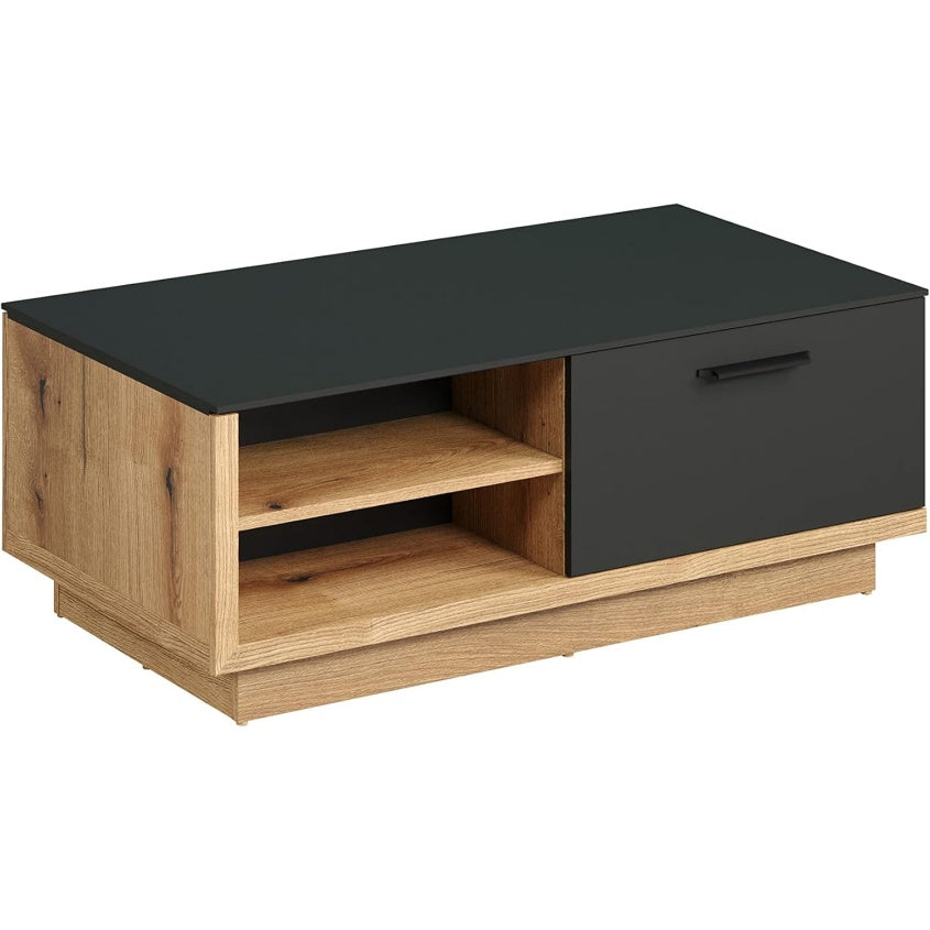 Couchtisch in Anthrazit und Evoke-Eiche mit 4 offenen F?chern und 2 Klappen, 110 ¡Á 42 ¡Á 60 cm