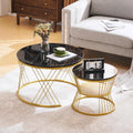 2er-Set Couchtische in Hochglanz mit Stauraum und Metallgestell in Gold und Schwarz