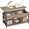 H?henverstellbarer Couchtisch mit verstecktem Fach und 3 offenen Ablagen, 50 ¡Á 100 ¡Á 46,5¨C62 cm, Kamelbraun und Schwarz