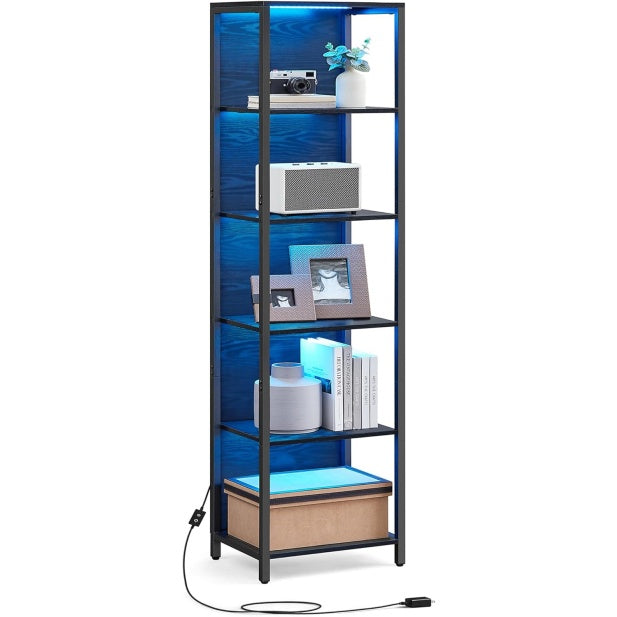 B¨¹cherregal mit LED-Beleuchtung und 6 Ebenen, Schwarz
