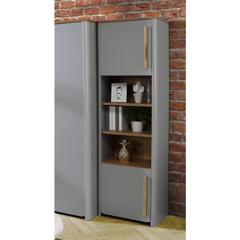 B¨¹cherregal aus Holzwerkstoff in Grau und Catania-Eiche, 58,6 ¡Á 194,3 ¡Á 41,3 cm