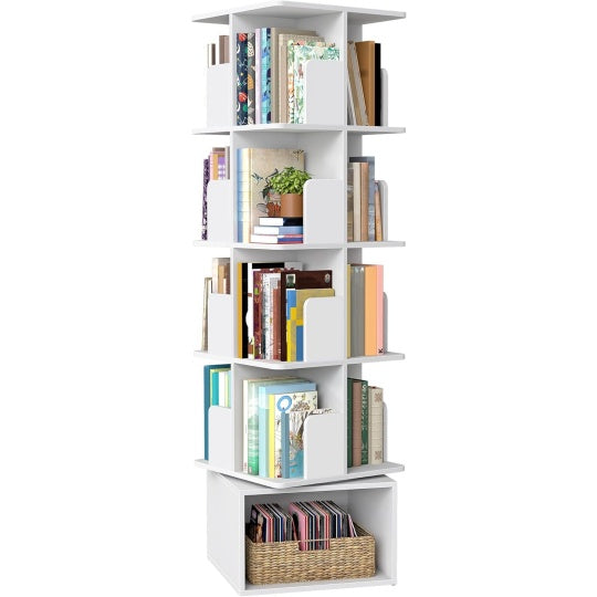 Drehbares B¨¹cherregal mit 5 Ebenen und offenen F?chern, 40 ¡Á 40 ¡Á 155,8 cm, Wolkenwei?